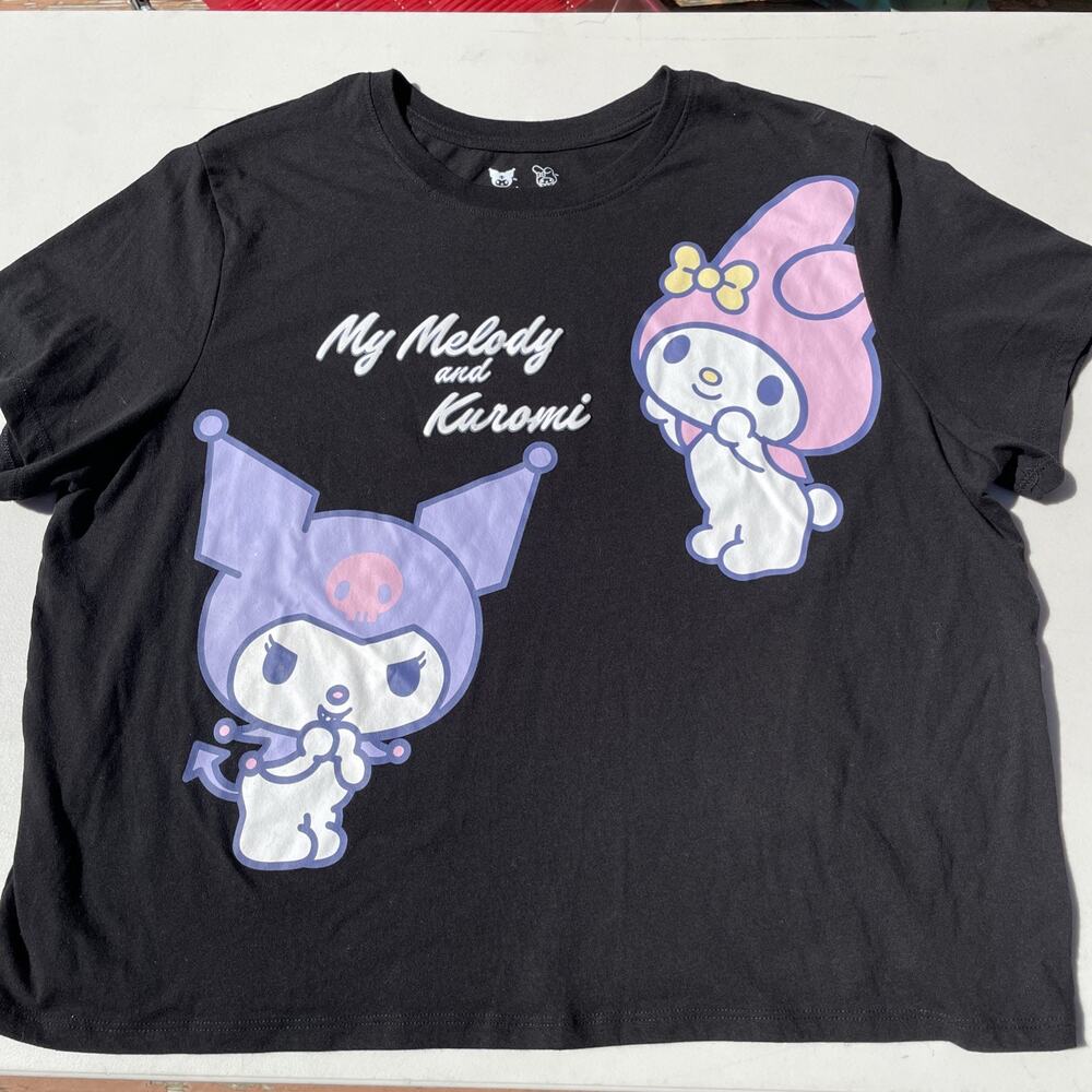 Sanrio My Melody & Kuromi Black Graphic Crop T-Shirt Top Women's Size 3XL Kawaii